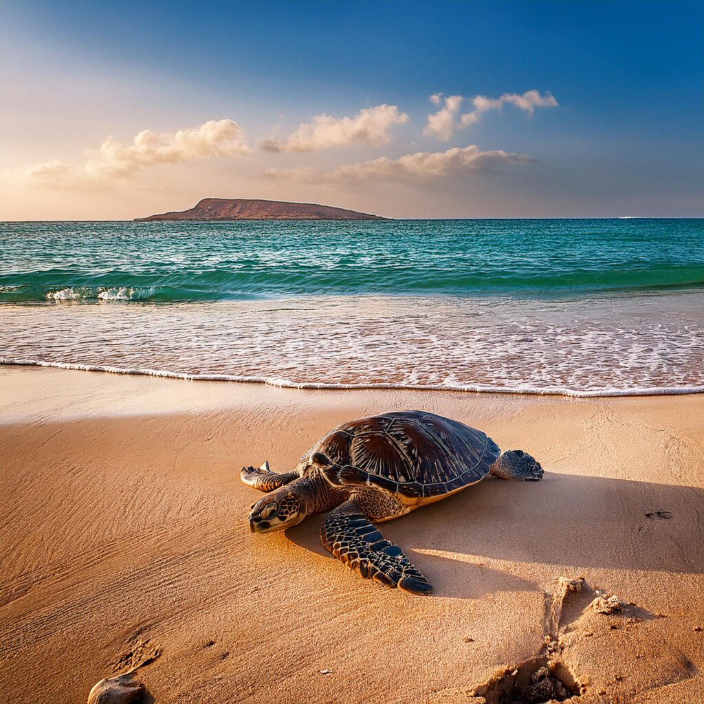 Jinz Turtle Reserve in oman a turtle on the beach